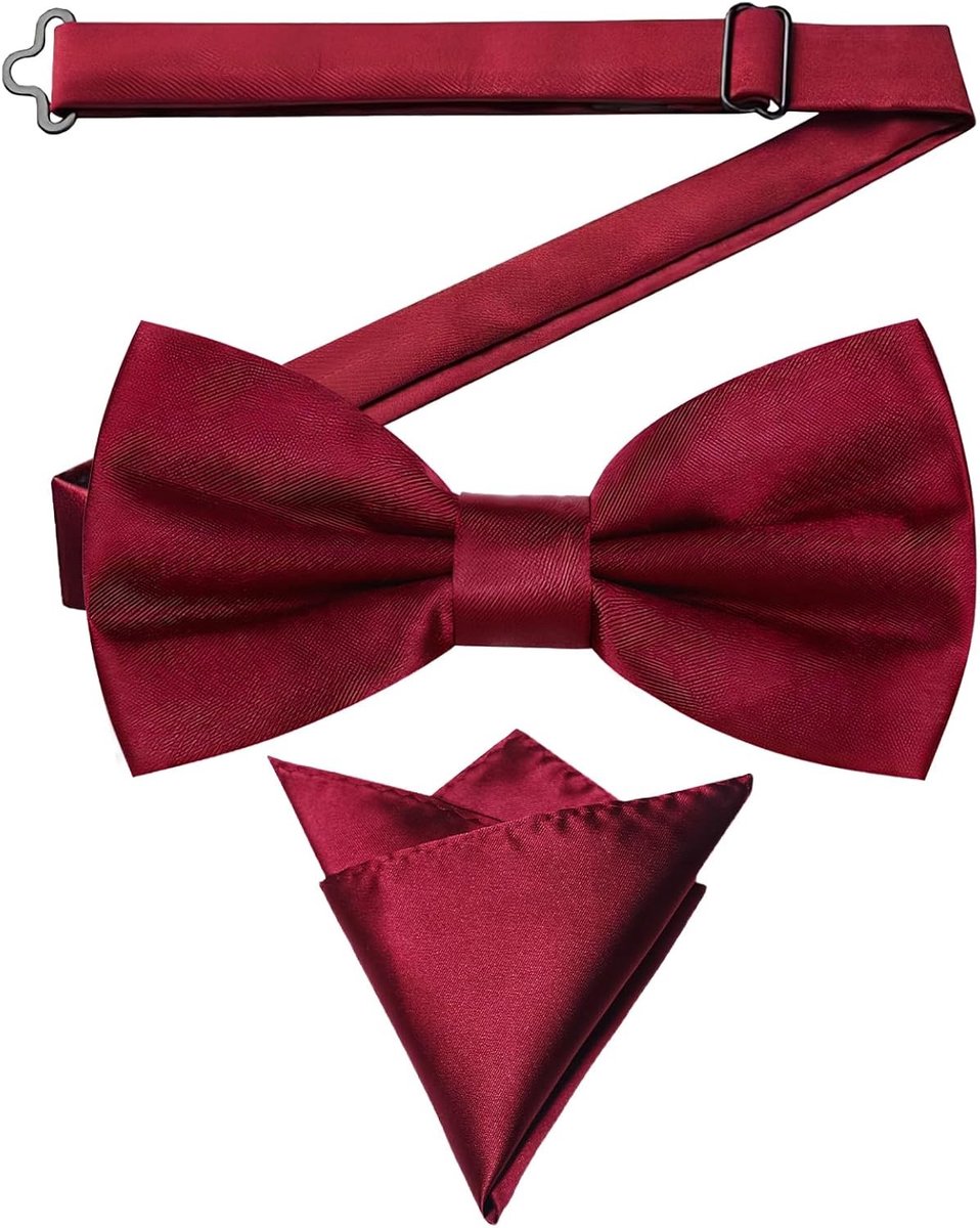 Elegante Strikdas en Neckerchief Set voor Mannen - Verstelbaar en Vooraf Geknoopt voor Bruiloft, Zaken en Feestjes - Garnet Rood Accessoire