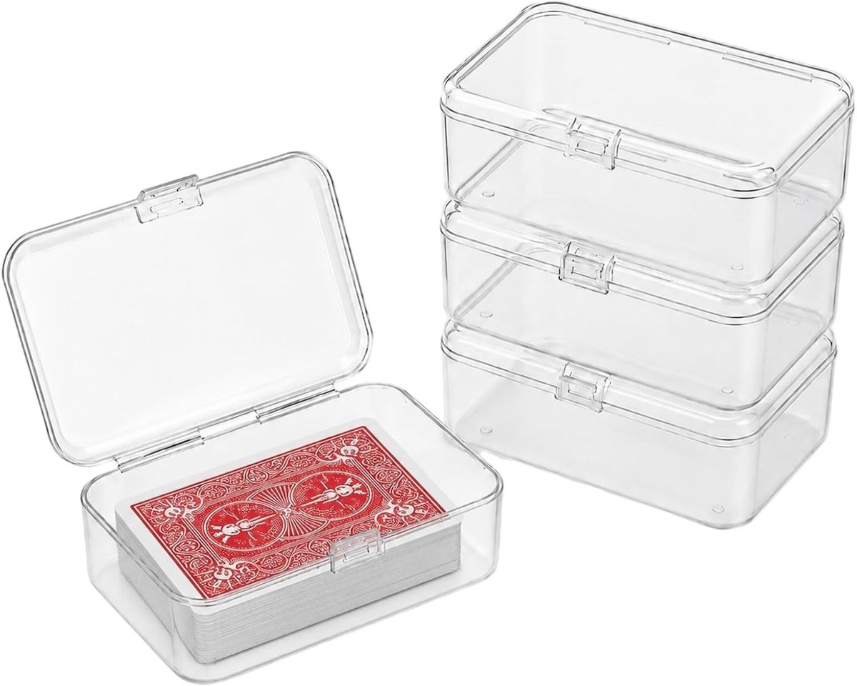 Duidelijke plastic opbergdoos voor speelkaarten, 4 stuks, standaardmaat voor kaarten en accessoires