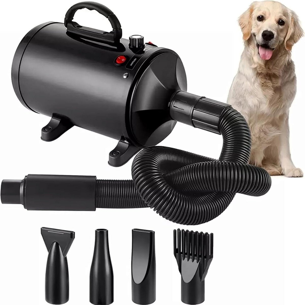Haardroger voor Huisdieren - Dieren Föhn - Snelle Droging - Geluidsarm en Verstelbaar - 2800 W - Zwart