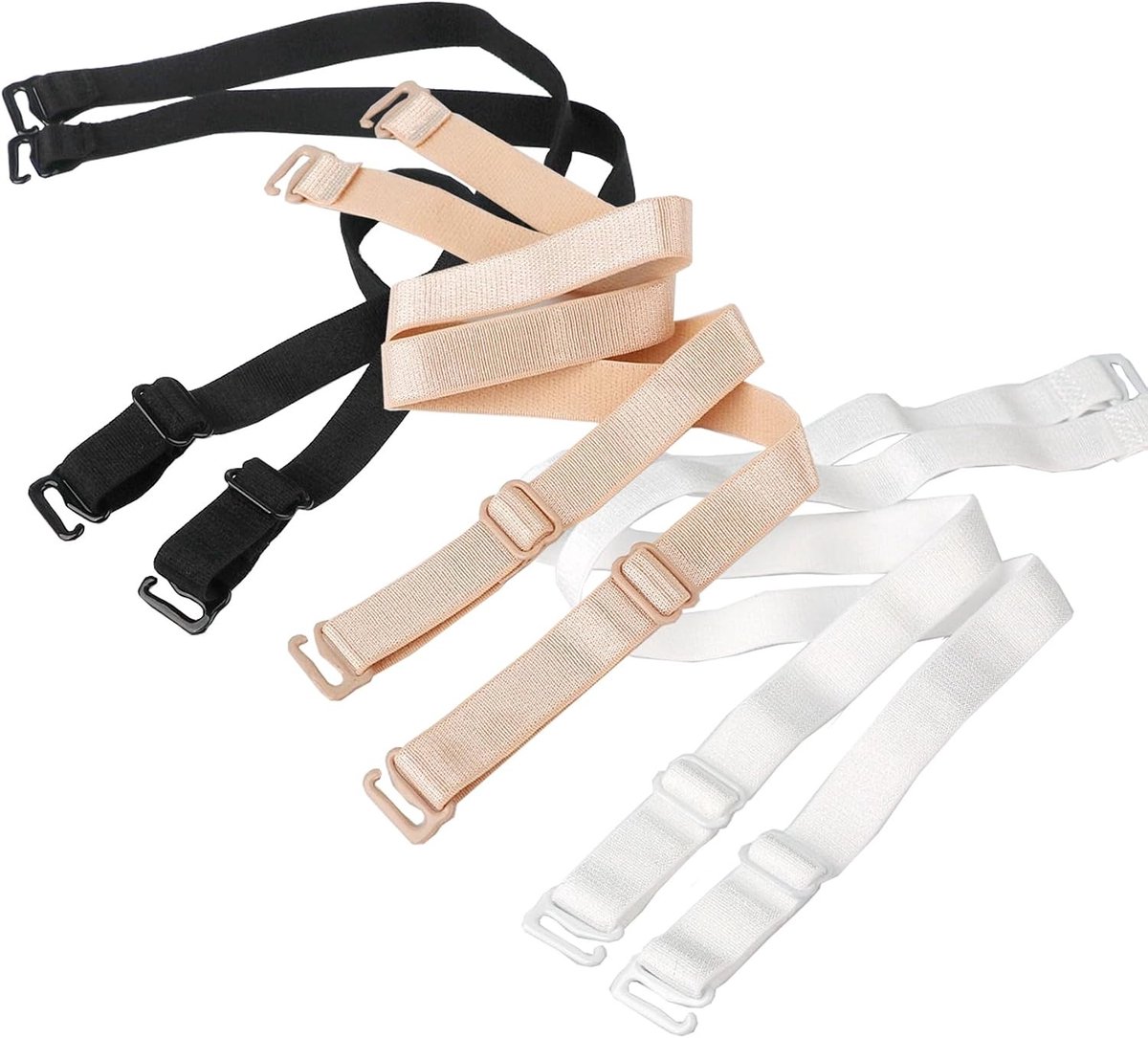 Vervangende Elastische Bh-Schouderbanden voor Dames - 3 Paar Niet-Slip Lingerie Straps in Zwart, Wit en Beige, 12mm Breed