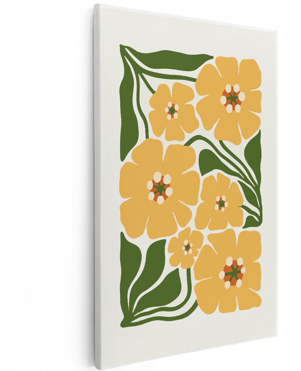 Artaza Canvas Schilderij Bloemen - 100x150 cm - Groot - Wanddecoratie Abstract - Muurdecoratie Geel - Decoratie Boho Woonkamer