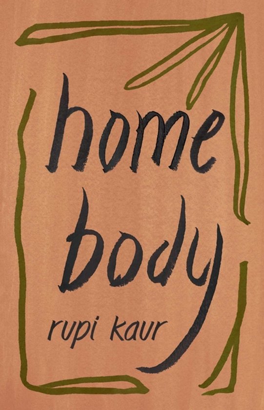 Livre "Home Body" de Rupi Kaur, avec un fond orange et des feuilles stylisées vertes.