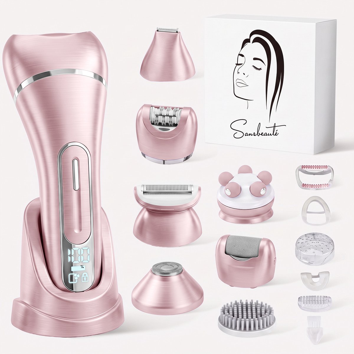 Sansbeauté® 7 in 1 Ladyshave voor Vrouwen - Gezicht - Oksels - Benen - Epilator - Trimmer voor Vrouwen & Dames - Bikinitrimmer Dames - Scheerapparaat Vrouw