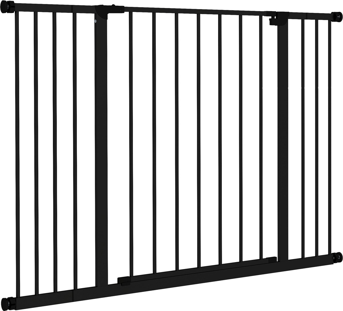 Veiligheidsbarrière voor dieren, 74-107 x 76 cm, met deur, automatische sluiting, dubbel vergrendelingssysteem zonder boren, met 3 verlengingen, van zwart staal