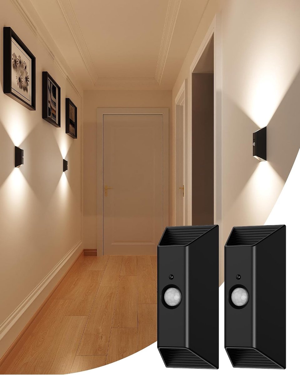 KZQ Wandlamp bewegingssensor - 2 stuks LED binnenlamp met PIR en schemersensor - Voor hal, trap, slaapkamer, kantoor - Zacht 3000K warm licht, modern design
