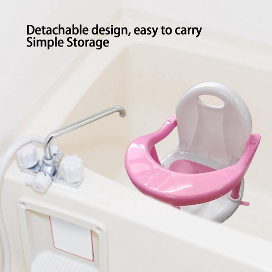Baby badzitje - Babydouche stoel - Veilig badderen - Antislip zuignappen - 32 x 32 x 28 cm - Wit roze — afbeelding 2