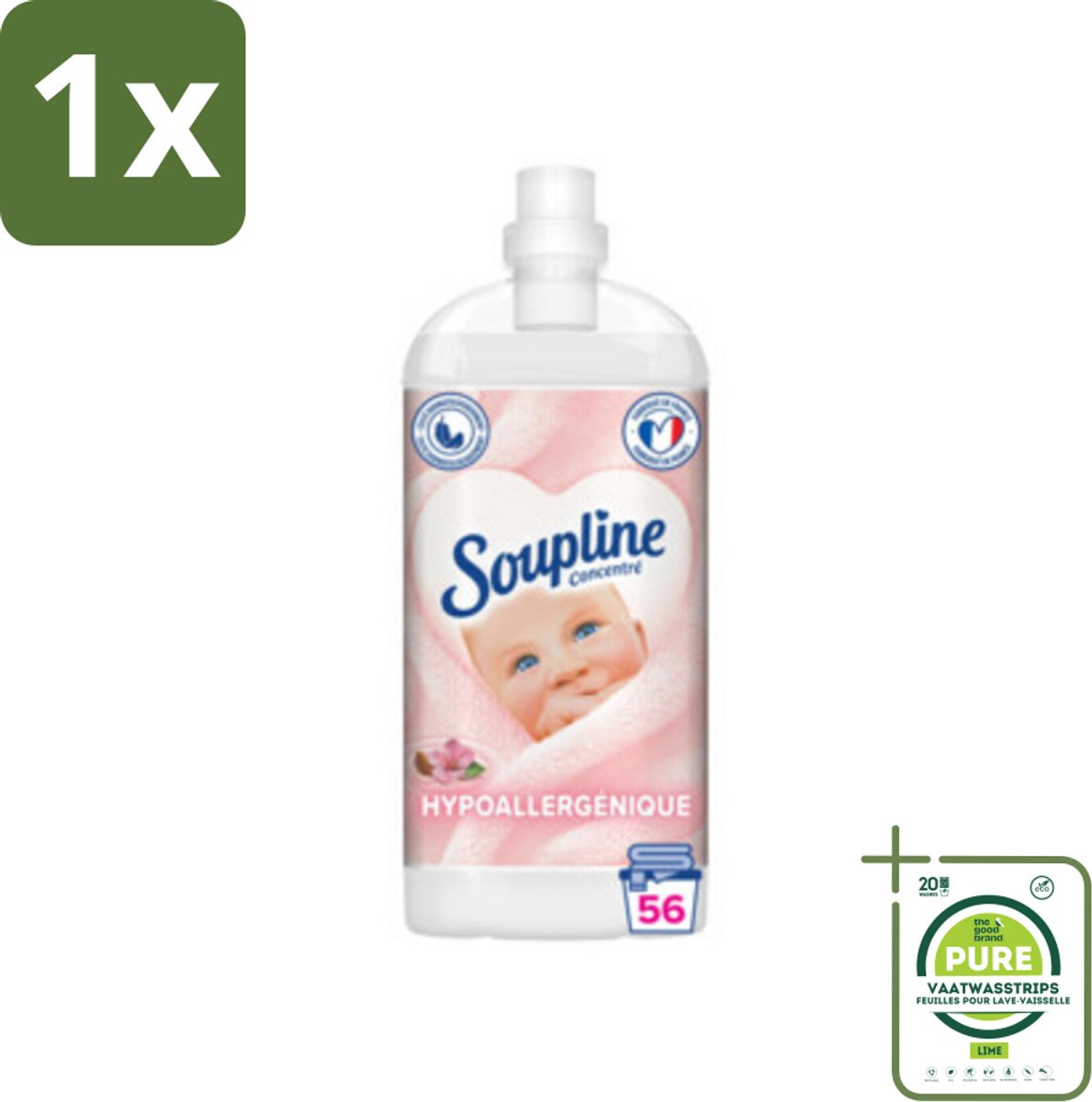 1 x Soupline - Wasverzachter - Hypoallergeen - 56 Wasbeurten - 1350 ml - Wasverzachter - Hypoallergeen - Amandelmelk - Wasgoed - Zachtheid