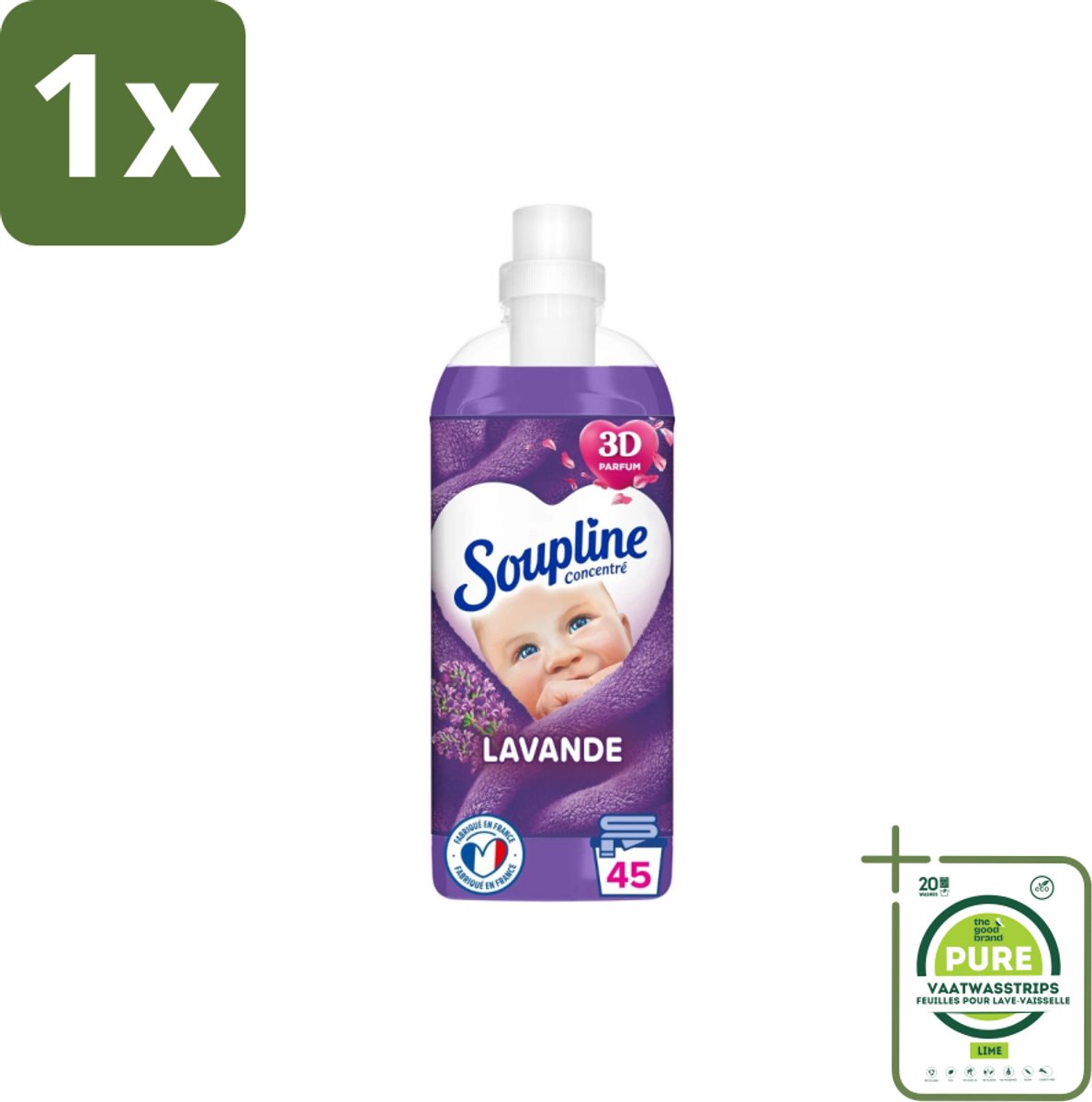 1 x Soupline - Wasverzachter - Lavendel - 45 Wasbeurten - 1L - Wasverzachter - Wasverzachter Lentebloesem - Zachtheid - Frisheid - Geur