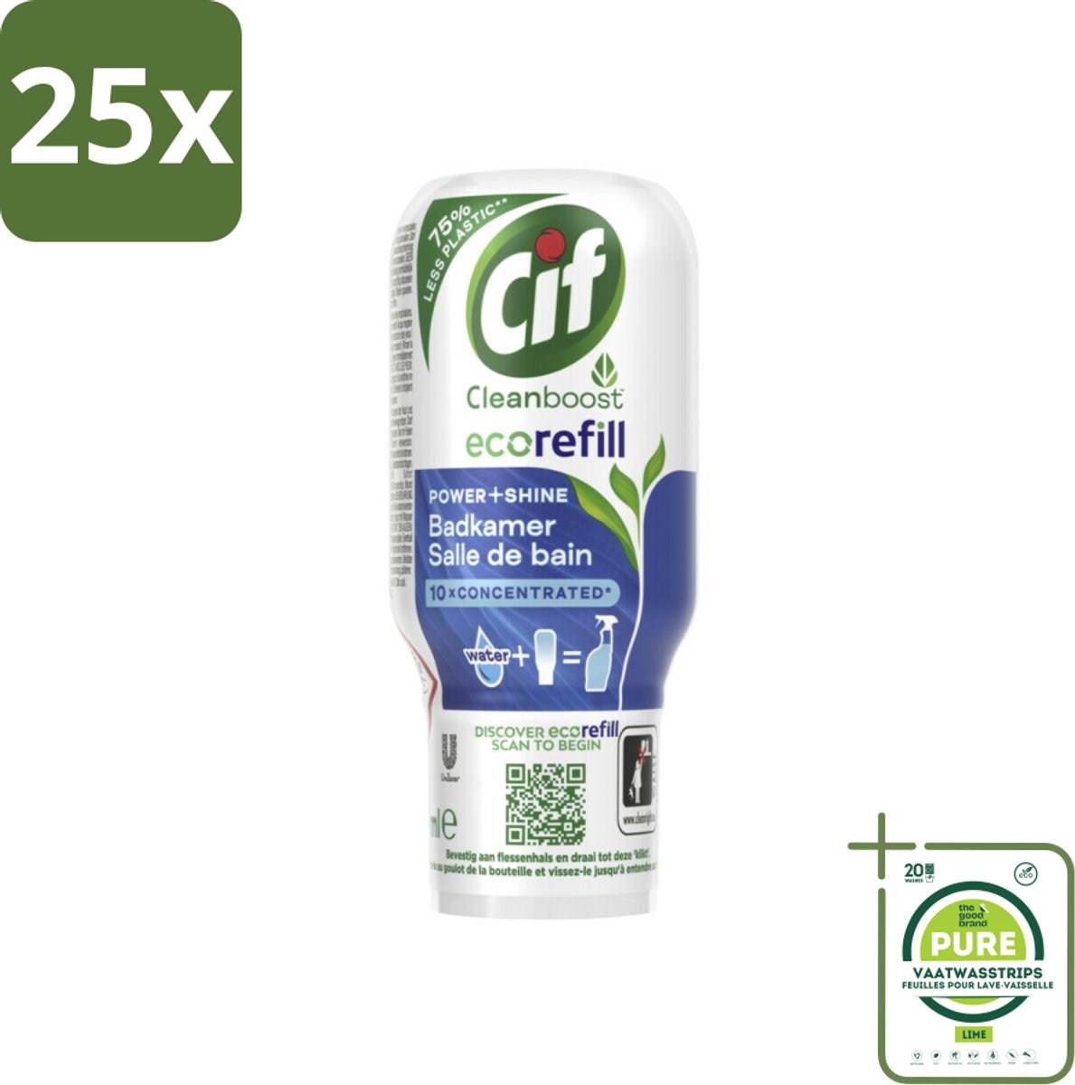 25 x Cif Eco Refill - Power & Shine - Badkamerreiniger - Spray - 70 ml - Grootverpakking - Badkamerreiniger - Ecologische Reiniging - Herbruikbare Verpakking - Plasticvrije Badkamer - Milieuvriendelijk