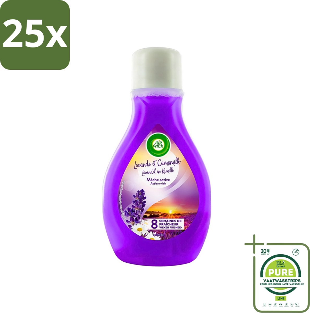 25 x Air Wick - Actieve Wiek Luchtverfrisser - Lavendel & Kamille - 375ml - Grootverpakking - Luchtverfrisser - Lavendel - Kamille - Geur - Geurverspreiding