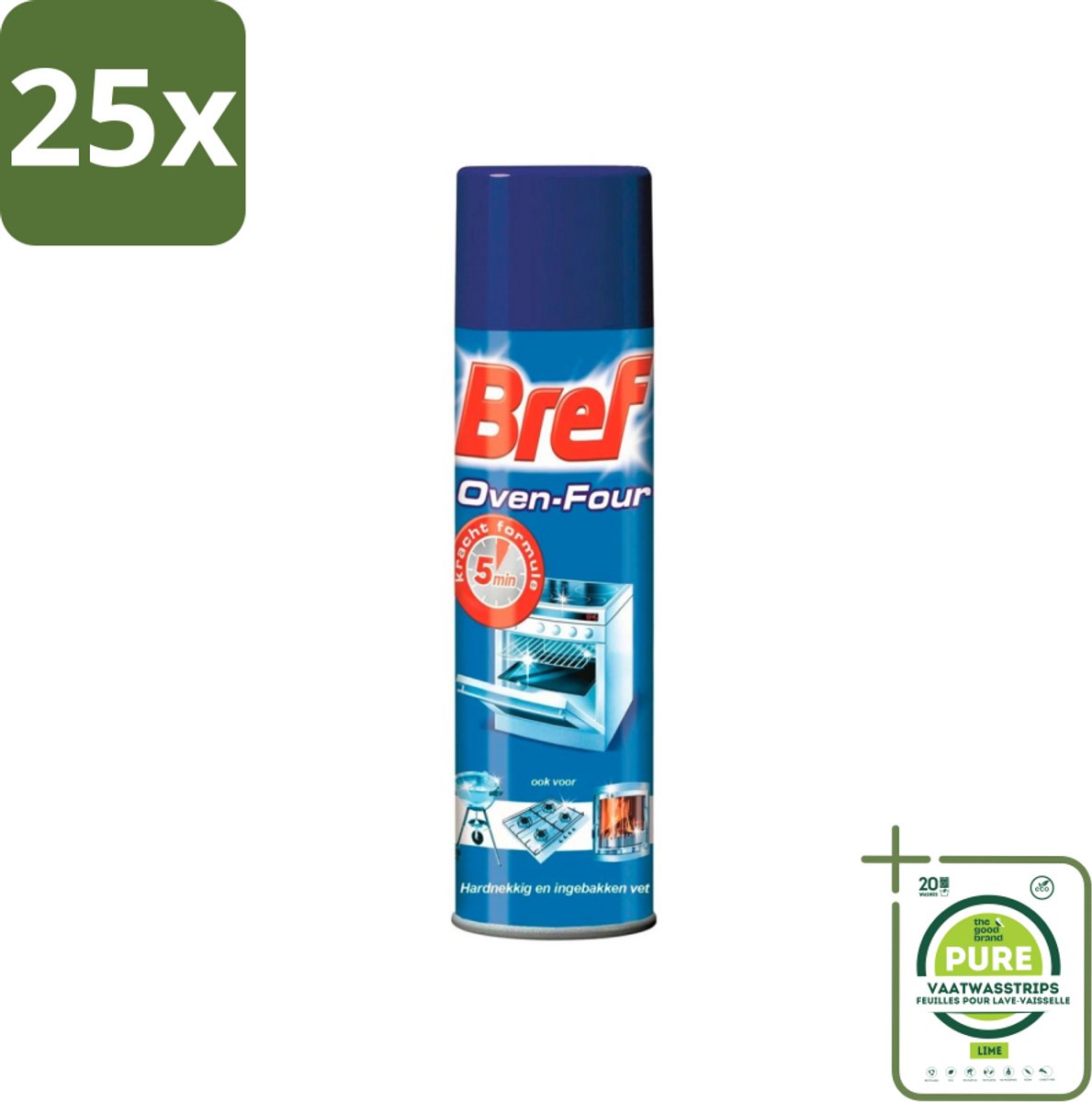 25 x Bref - Oven Spray - Tegen Hardnekkig en Ingebakken Vet - 450 ml - Grootverpakking - Ovenreiniger - Vetverwijderaar - Keukenreiniger - Ovenspray - Schoonmaakmiddel