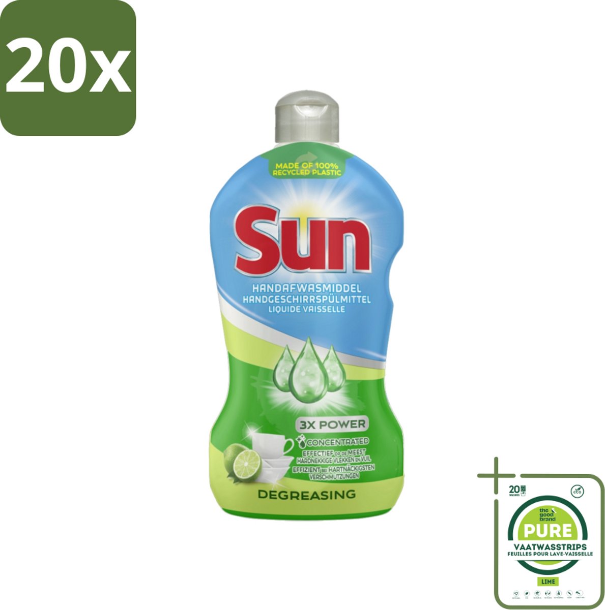 20 x Sun - Handafwasmiddel - Degreasing - Limoen - 450 ml - Grootverpakking - Handafwasmiddel - Vaatwas - Afwasmiddel - Ontvetter - Limoen