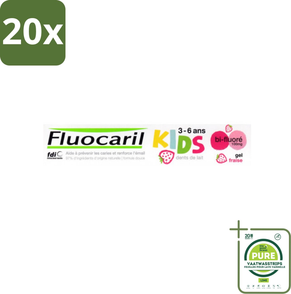 20 x Fluocaril Kids - Bi-Fluoride - Tandpasta - Met Aardbeiensmaak - 3 tot 6 jaar - 50 ml - Grootverpakking - Tandpasta Voor Kinderen - Fluoride Tandpasta - Kinder Tandpasta - Aardbeiensmaak Tandpasta - Tandenpoetsen Voor Kinderen