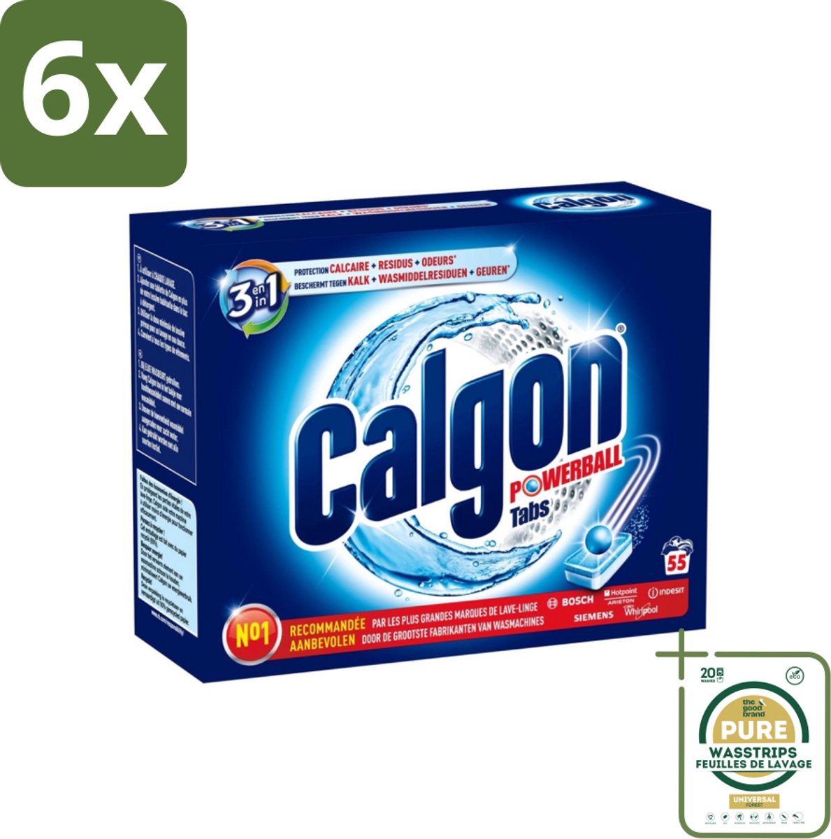 Calgon - Wasmachinereiniger - Tegen Kalkaanslag / Wasmiddelresten / Geuren - 55 Tabletten - Voordeelverpakking - 6 stuks - Wasmiddelresten - Wasmachine onderhoud