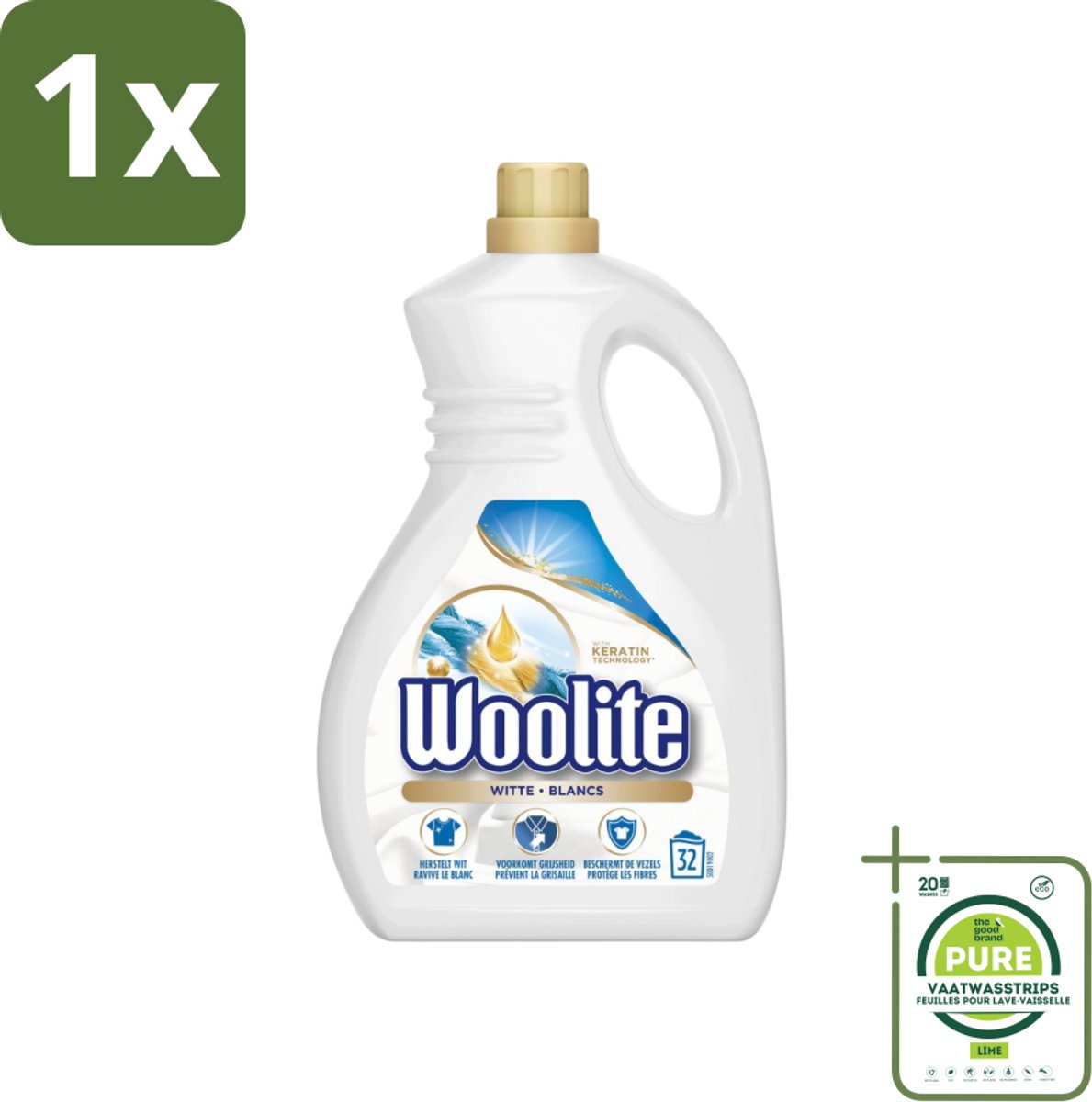 1 x Woolite White - Vloeibaar Wasmiddel - Met Keratine - Witte Was - 32 Wasbeurten - 1,9L - Witte Was - Wasmiddel - Wasmiddel Voor Witte Kleding - Keratine - Wasmiddel Met Keratine