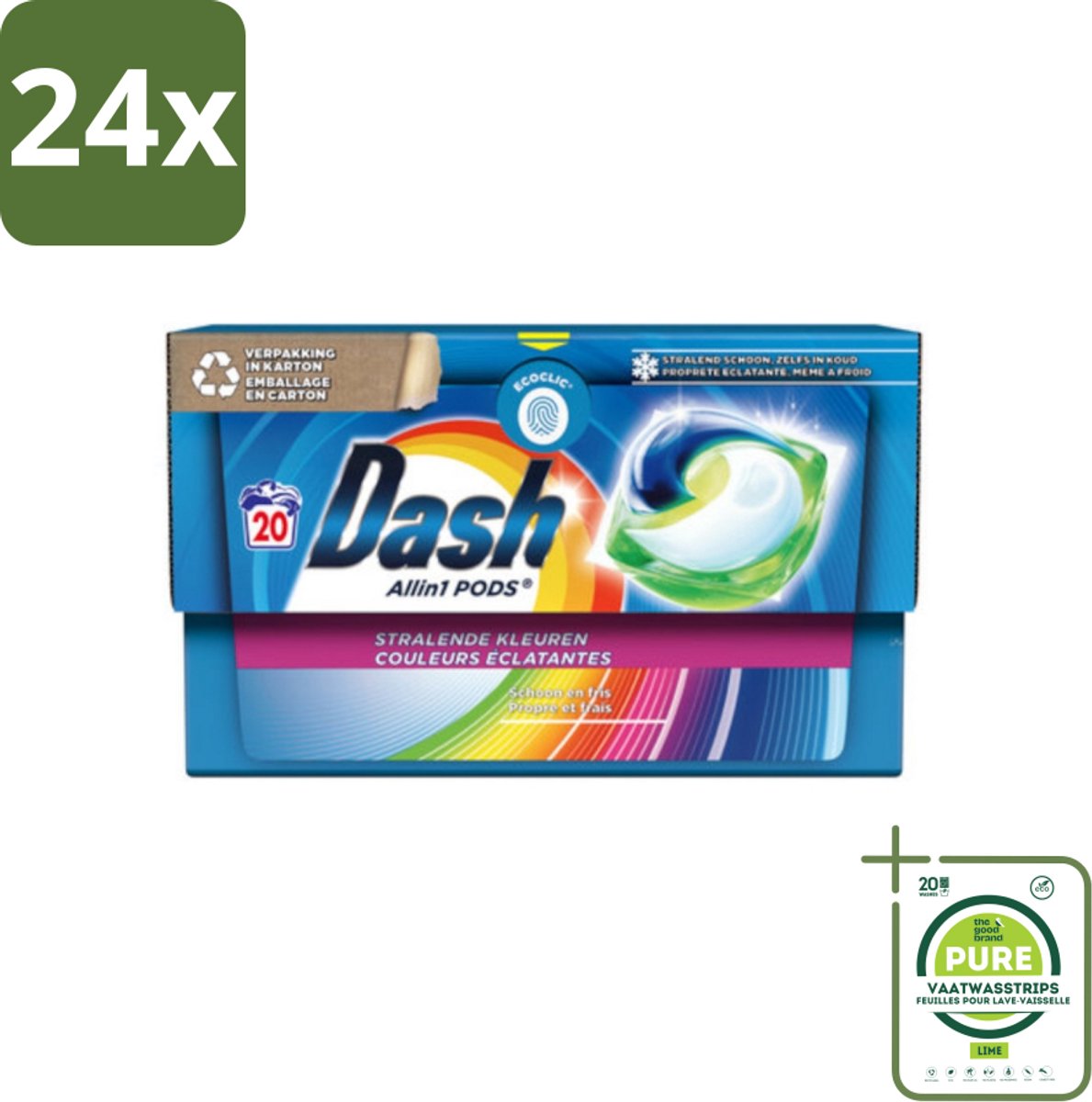 Dash - Stralende Kleuren - Wasmiddel Capsules - All-in-1 Pods - Gekleurde Was - 20 Wasbeurten - Voordeelverpakking - 24 stuks - Wasmiddel capsules - Gekleurde was