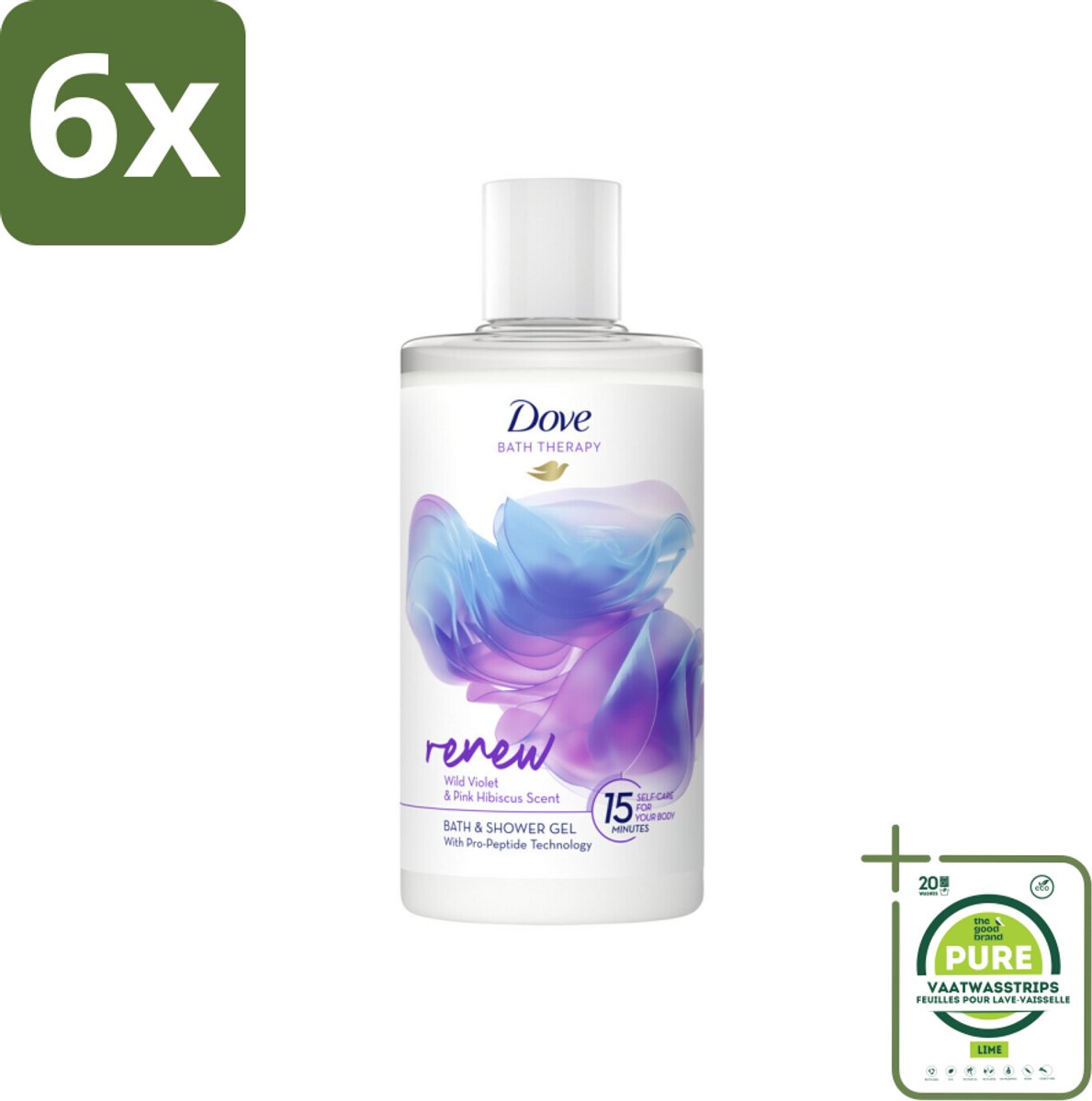 Dove Bath Therapy Renew Badschuim & Douchgel 400 ml - Voordeelverpakking - 6 stuks - Badschuim - Badproducten