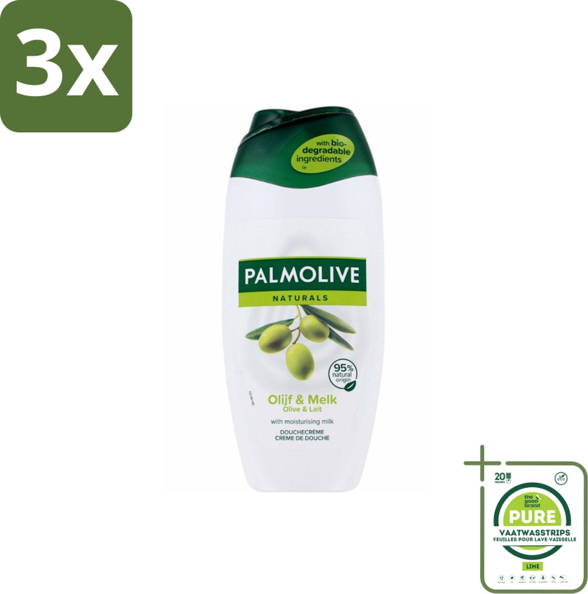 3 x Palmolive - Naturals - Douchecréme - Olijf & Melk - Natuurlijke ingrediënten - 250 ml - Grootverpakking - Douchecrème - Olijf - Melk - Natuurlijke Ingrediënten - Hydratatie