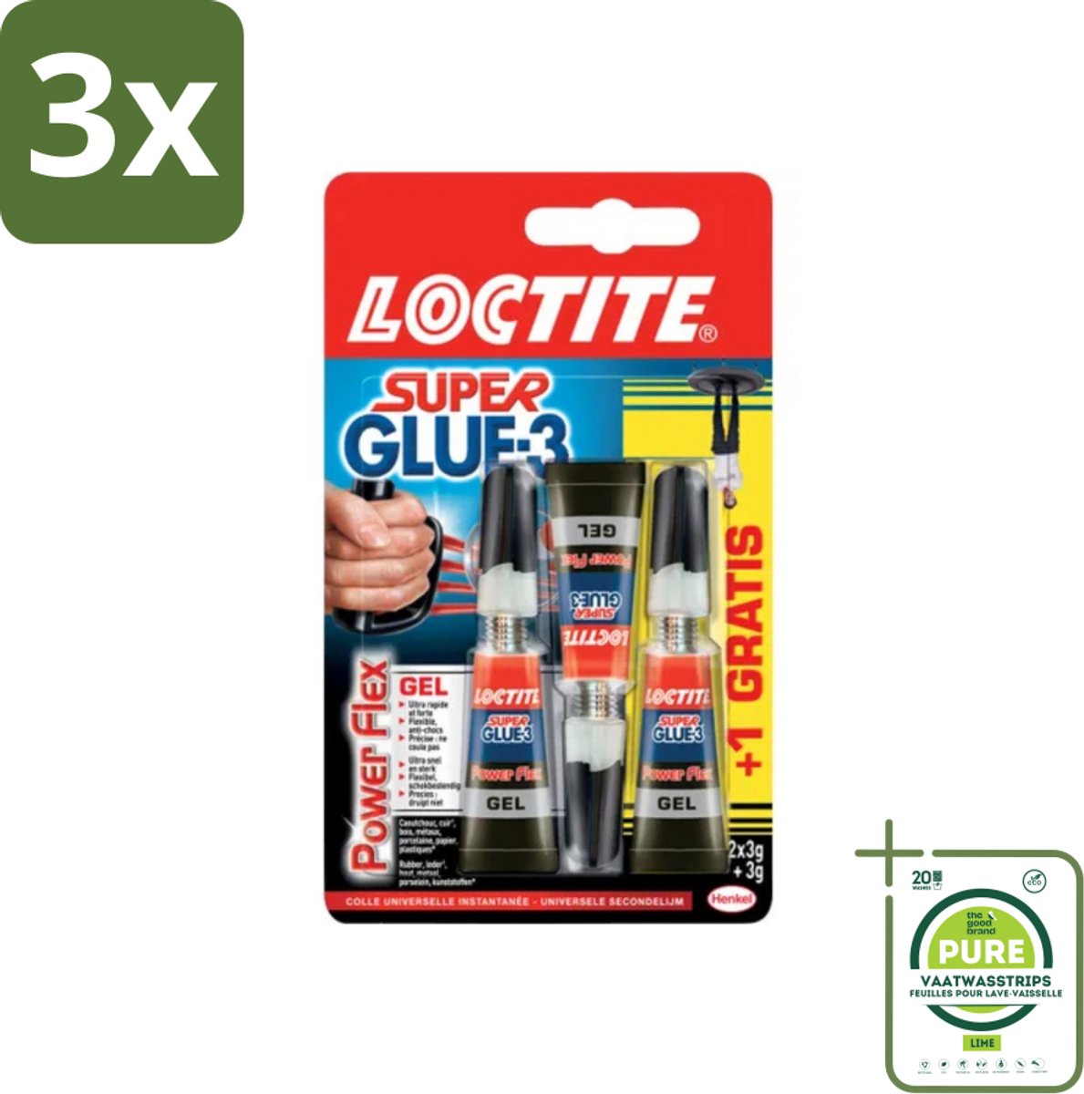 3 x Loctite - Secondelijm - Power Flex - 3 Lijmtubes - Grootverpakking - Superlijm - Lijm - Secondelijm - Flexibele Lijm - Waterbestendige Lijm