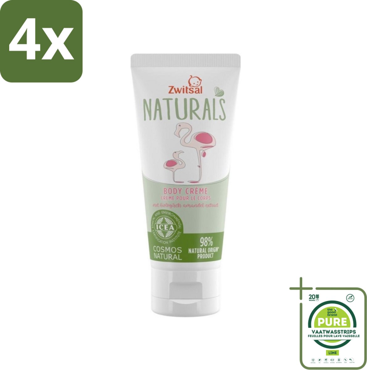 Zwitsal Naturals - Babyverzorging - Body Crème met Amandel Extract - Natuurlijke Ingrediënten - 100 ml - Voordeelverpakking - 4 stuks - Babycreme - Natuurlijke babyverzorging