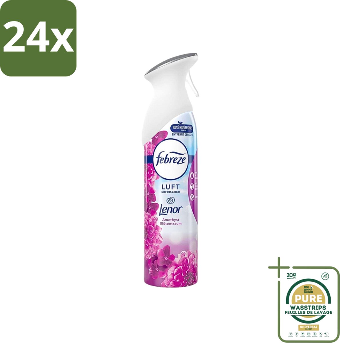 Febreze Amethist Luchtverfrisser Spray - Frisse Bloemen Geur - 300ml - Voordeelverpakking - 24 stuks - Febreze - Amethyst
