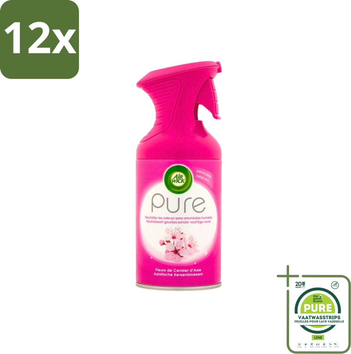 Air Wick Pure Luchtverfrisser Aziatische Kersenbloesem 250 ml - Voordeelverpakking - 12 stuks - Luchtverfrisser - Geurspray