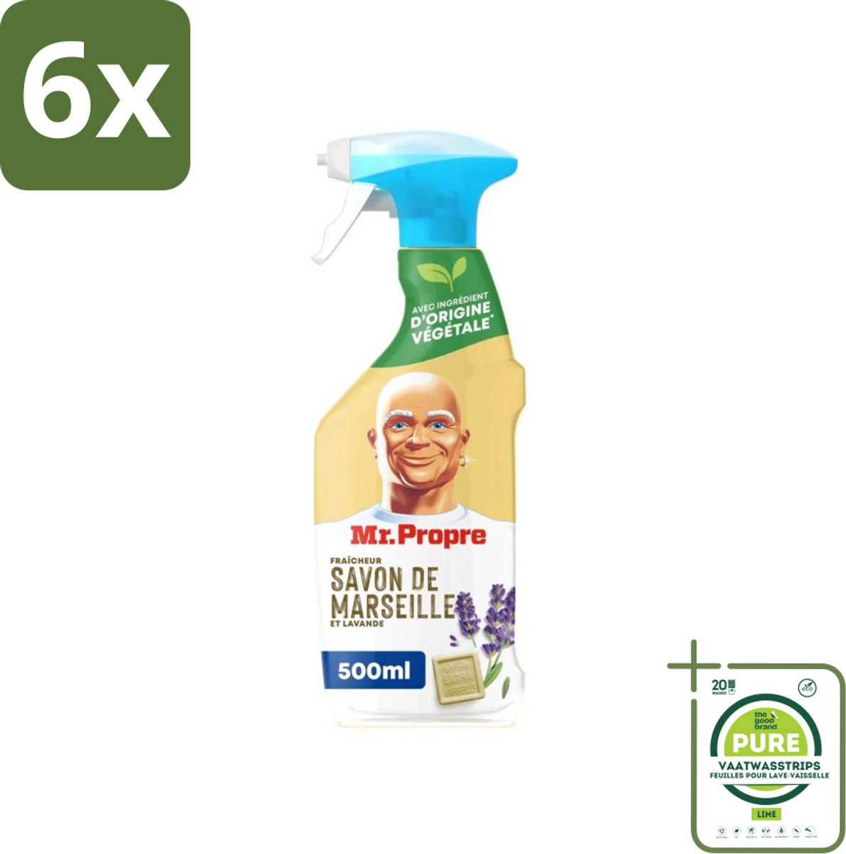 Mr. Proper - Allesreiniger Spray - Marseille zeep en Lavendel - Natuurlijke ingrediënten - 500 ml - Voordeelverpakking - 6 stuks - Allesreiniger - Schoonmaakspray