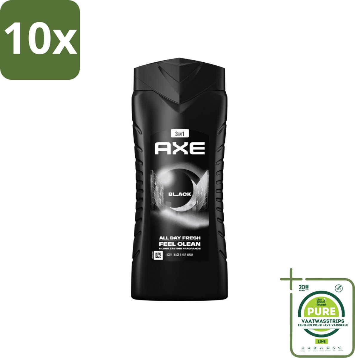 10 x Axe 3-in-1 Douchegel XL Black 400 ml - Grootverpakking - Douchegel - Axe - Black - Bevroren Peer - Cederhout