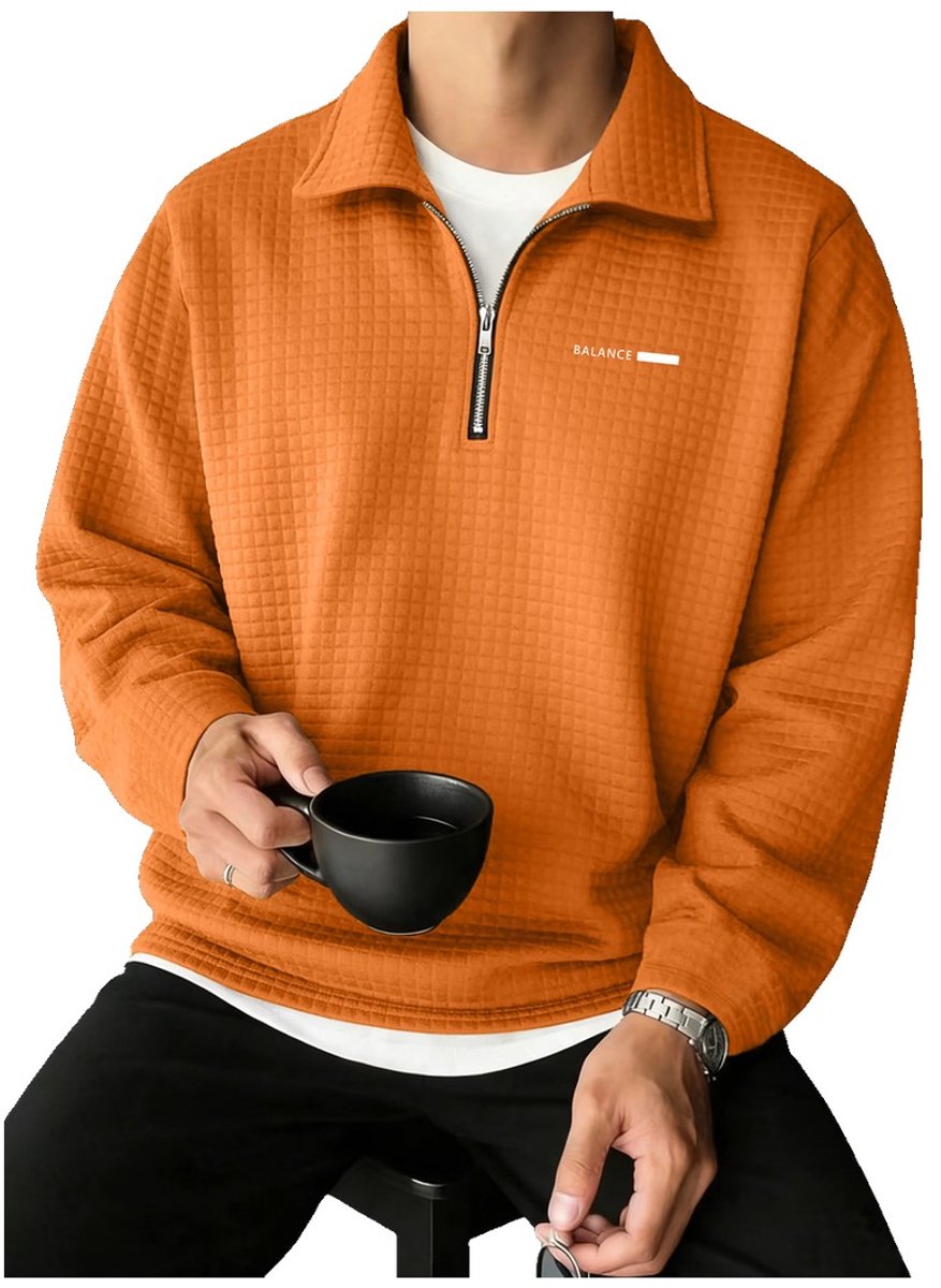 Currero Quarter Zip Heren Sweater Met Rits Jumper Quarterzip Hoodie Warme Trui Vest Lang Coltrui Oranje