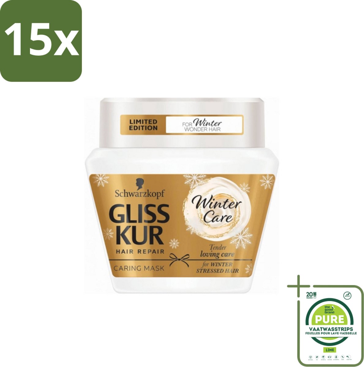 15 x Schwarzkopf - Gliss Kur - Haarverzorging - Winterherstel - 300 g - Grootverpakking - Haar Masker Winter - Haarverzorging Winter - Beschadigd Haar - Droge Haar - Haarmasker Gliss Kur