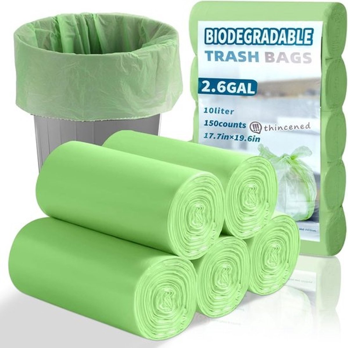 Kleine Vuilniszakken 2.6 Gallon - Biologisch Afbreekbaar - 150 Stuks - Ideaal voor Badkamer