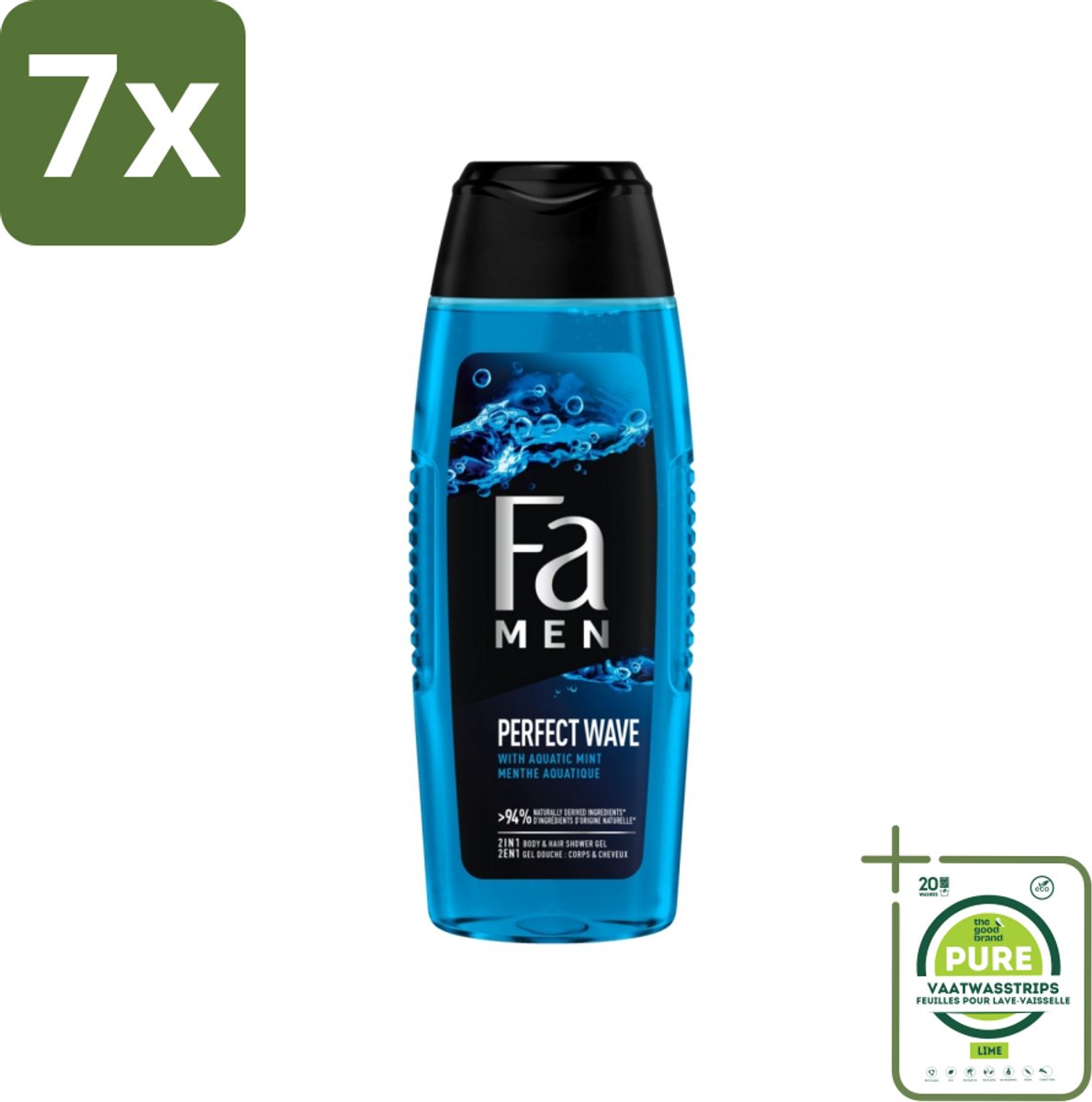 7 x Fa Men - Perfect Wave - 2 in 1 Douchegel & Shampoo - Menthol - 250 ml - Grootverpakking - Douchegel - Shampoo - Mannen - 2 In 1 - Menthol