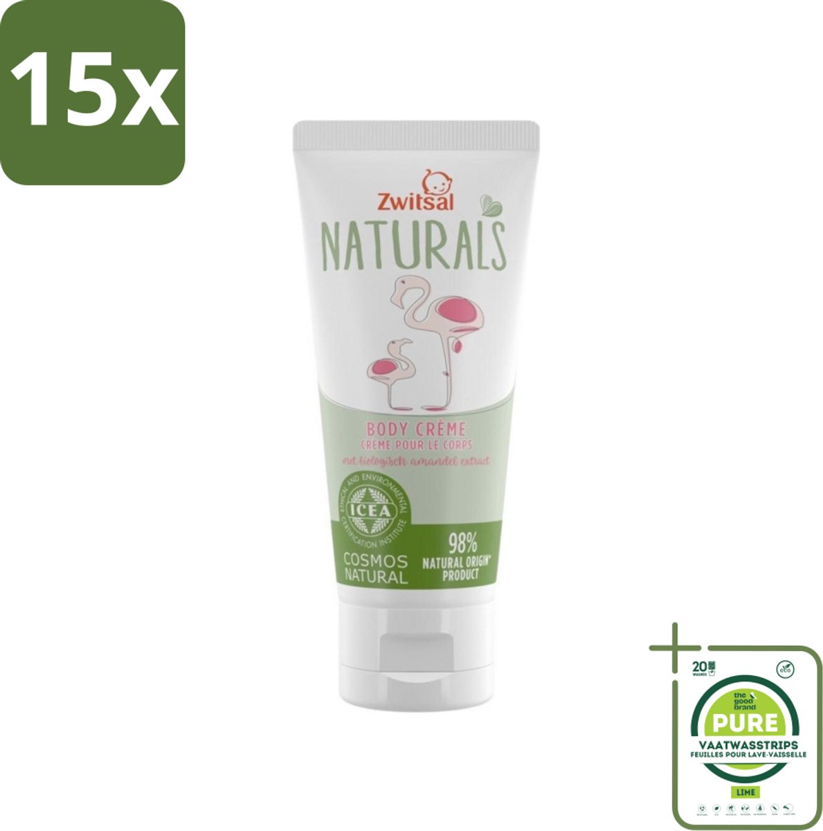 15 x Zwitsal Naturals - Babyverzorging - Body Crème met Amandel Extract - Natuurlijke Ingrediënten - 100 ml - Grootverpakking - Babycreme - Natuurlijke Babyverzorging - Biologische Babyproducten - Babyhuid - Zachte Babycreme