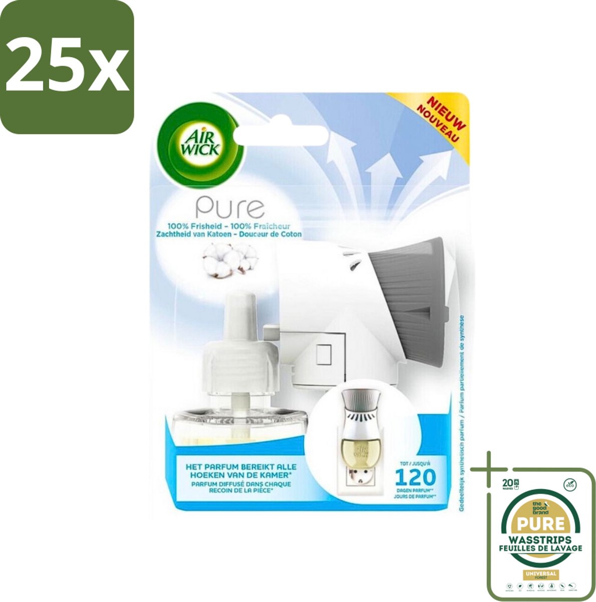 25 x Air Wick Elektrische Geurverspreider - Starterkit - Pure Zachtheid van Katoen - 19ml - Grootverpakking - Geurverspreider - Katoengeur - Frisse Geur - Elektrische Geurverspreider - Langdurige Geur