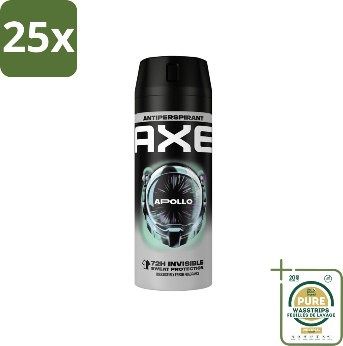 25 x Axe - Deodorant Spray - 72hrs Anti Sweat - Apollo - 150 ml - Grootverpakking - Anti Transpirant Spray - Zweetbestendig - 72 Uur Bescherming - Geur Groen Fruit - Geur Sandelhout