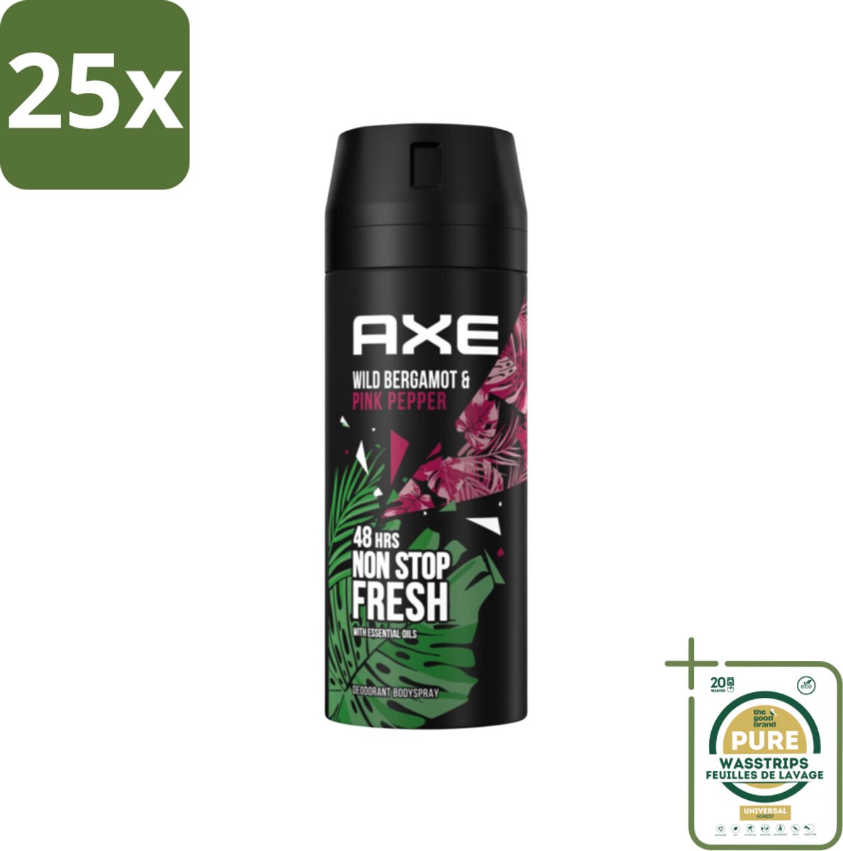 25 x Axe - Deodorant Bodyspray - 48hrs Fresh - Wild Bergamot & Pink Pepper - 150 ml - Grootverpakking - 48 Uur Bescherming - Zweetbestendig - Geurbestendig - Bergamot - Roze Peper