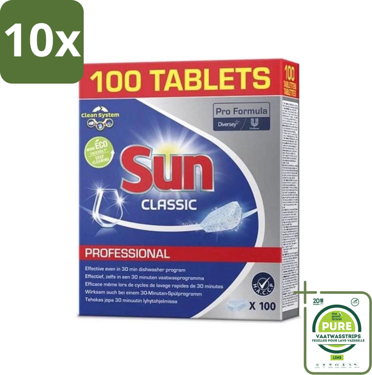 10 x Sun Classic - Pro Formula - Vaatwastabletten - 100 Tabletten - Grootverpakking - Vaatwastabletten - Vaatwasser Tabletten - Vaatreiniger - Hardnekkige Vlekken - Glans