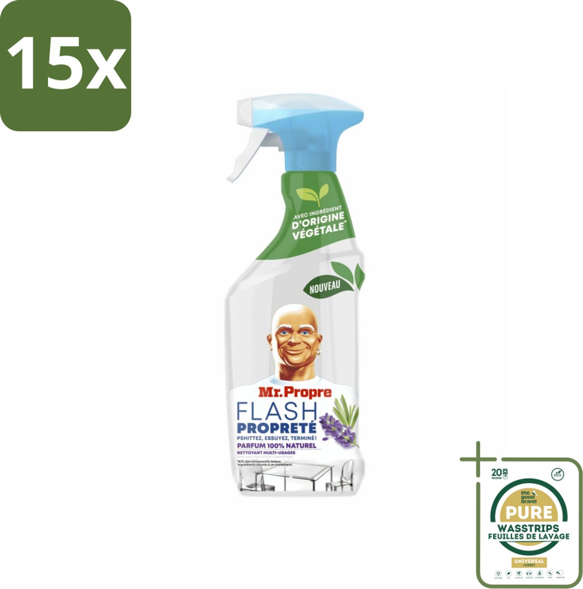 15 x Mr. Proper - Allesreiniger Spray - Lavendel & Rozemarijn - 100% Natuurlijke Parfum - 800 ml - Grootverpakking - Allesreiniger Spray - Natuurlijke Reiniger - Reiniging Spray - Schoonmaken - Geurige Reiniger