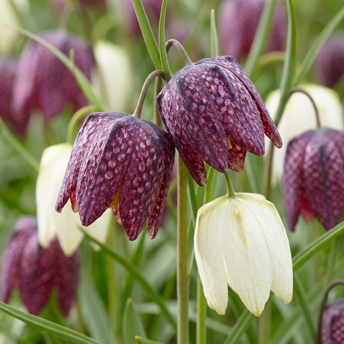 Green boutiQ - 120x Fritillaria Meleagris Mix - Kievitsbloem mix - Paars en Wit - Verwilderingsbol - Bolmaat 6/7