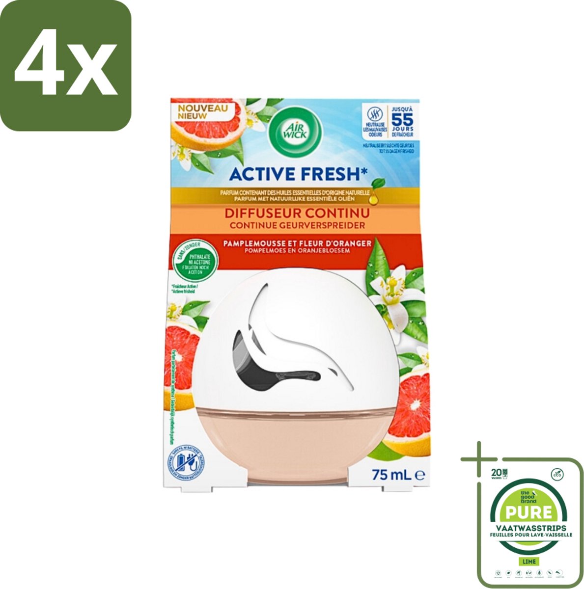 Air Wick Decosphere - Luchtverfrisser - Grapefruit & Oranjebloessem - 75g - Voordeelverpakking - 4 stuks - Luchtverfrisser - Geurverspreider