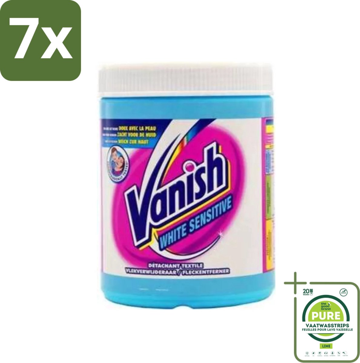 7 x Vanish White Sensitive - Vlekkenverwijderaar Poeder - Witte Was - 1125 Gram - Grootverpakking - Vlekkenverwijderaar - Witte Was - Gevoelige Stoffen - Waspoeder - Vlekken Verwijderen