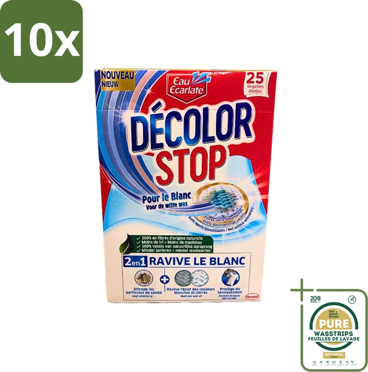 10 x Eau Eclarate - Sublim Blanc - Ultra Witmakend - 25 doekjes - Grootverpakking - Wit Textiel Herstellen - Glans Herstellen - Verhelderende Doekjes - Witte Stoffen Beschermen - Doekjes Voor Wit Textiel