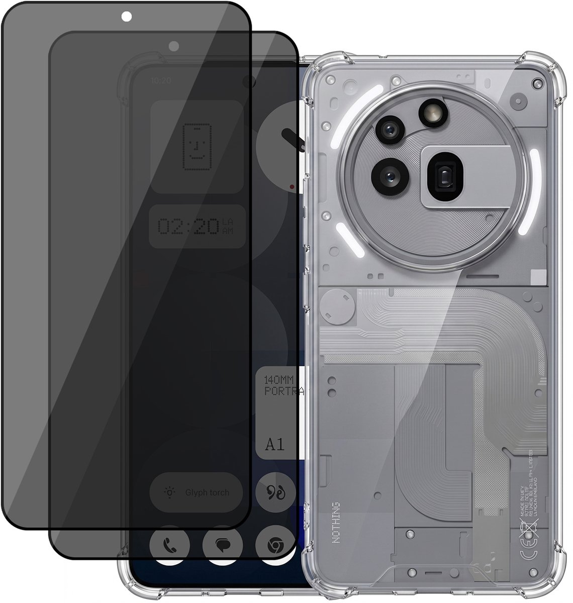 Hoesje geschikt voor Nothing Phone 3a – CrystalClear Back Cover – Schokbestendig – 2 Stuks Privacy Screenprotector Full Cover