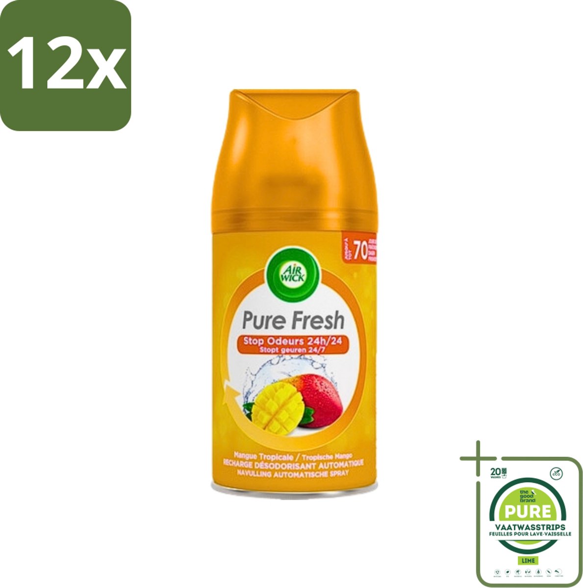 Air Wick Freshmatic - Luchtverfrisser Navulling - Tropische Mango - 250ml - Voordeelverpakking - 12 stuks - Luchtverfrisser - Mango geur