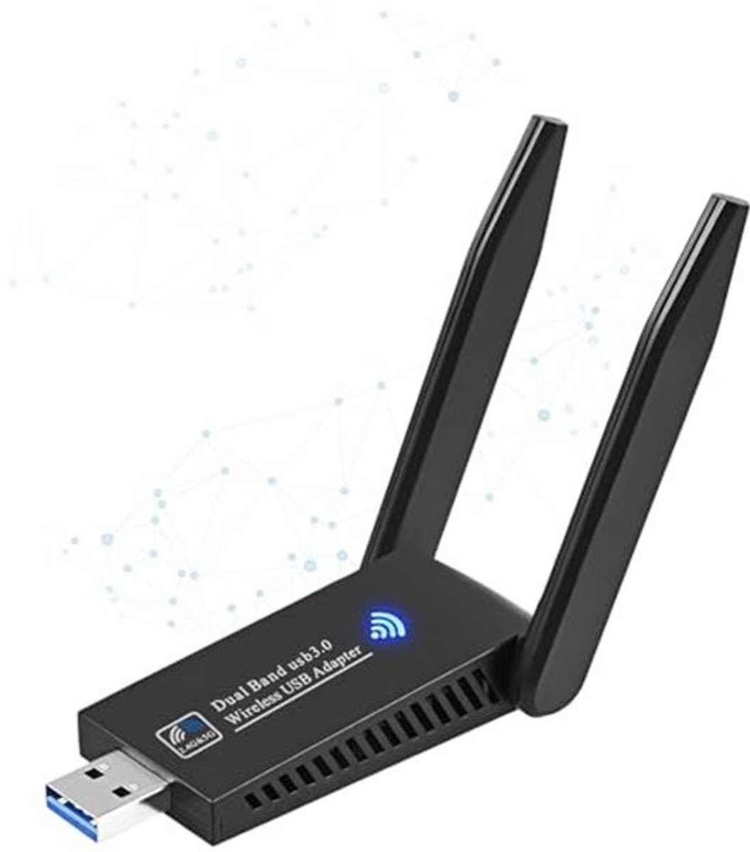USB WLAN Stick Adapter tot 1300 Mbit/s - Dual Band 5GHz/2.4GHz met 5dBi Antennes voor PC en Laptop