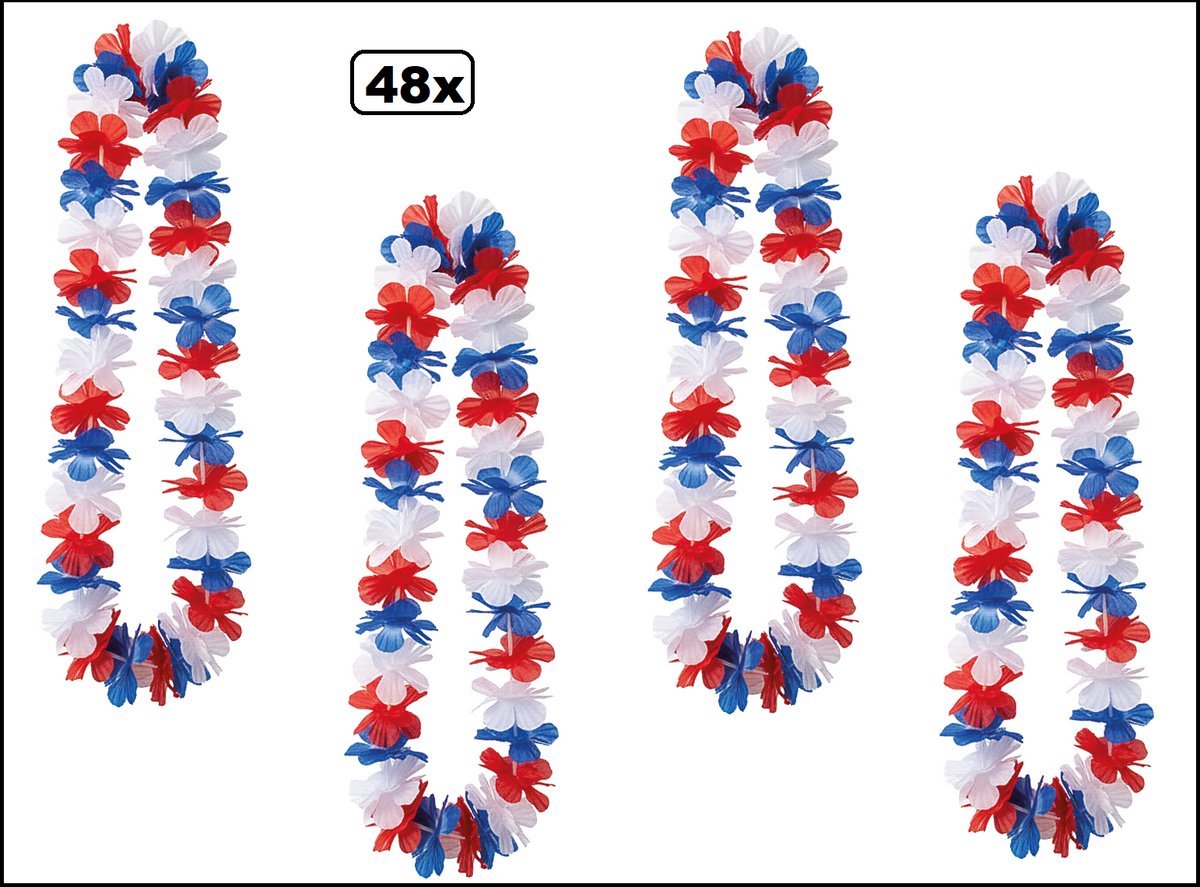 48 stuks Hawai slinger rood/wit/blauw - bloemenkrans - Holland WK Voetbal thema feest hawaii krans Frankrijk