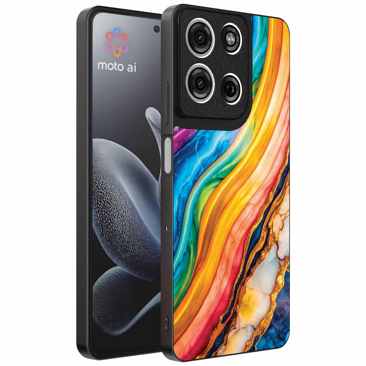 Geschikt voor Motorola Edge 70 Telefoonhoesje met Regenboog Goud Marmer Opdruk - TPU Backcover Case Rainbow Gold Marble Design - Smartphonica geschikt voor Motorola Edge 70