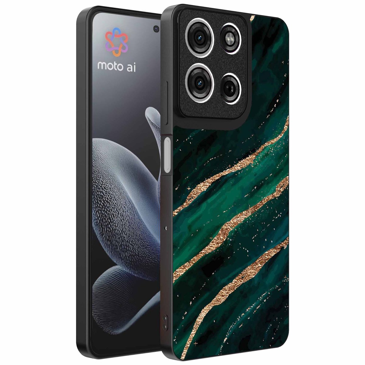 Geschikt voor Motorola Edge 70 Telefoonhoesje met marmer opdruk - TPU backcover case marble design - Goud Groen - Smartphonica geschikt voor Motorola Edge 70