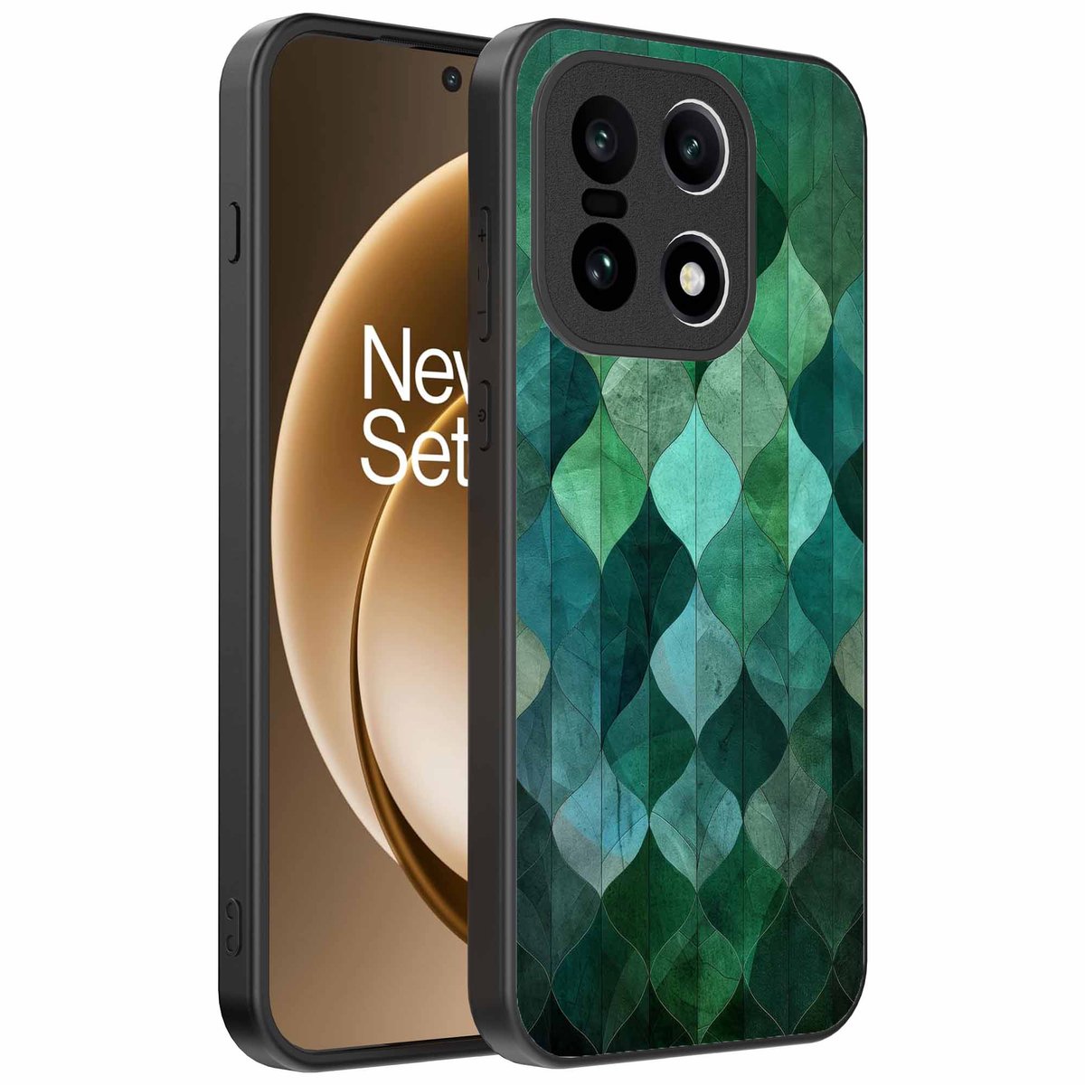 Geschikt voor OnePlus 15 Telefoonhoesje met Groene Bladeren Opdruk - TPU Backcover Case Green Leafs Design - Groen - Smartphonica geschikt voor OnePlus 15