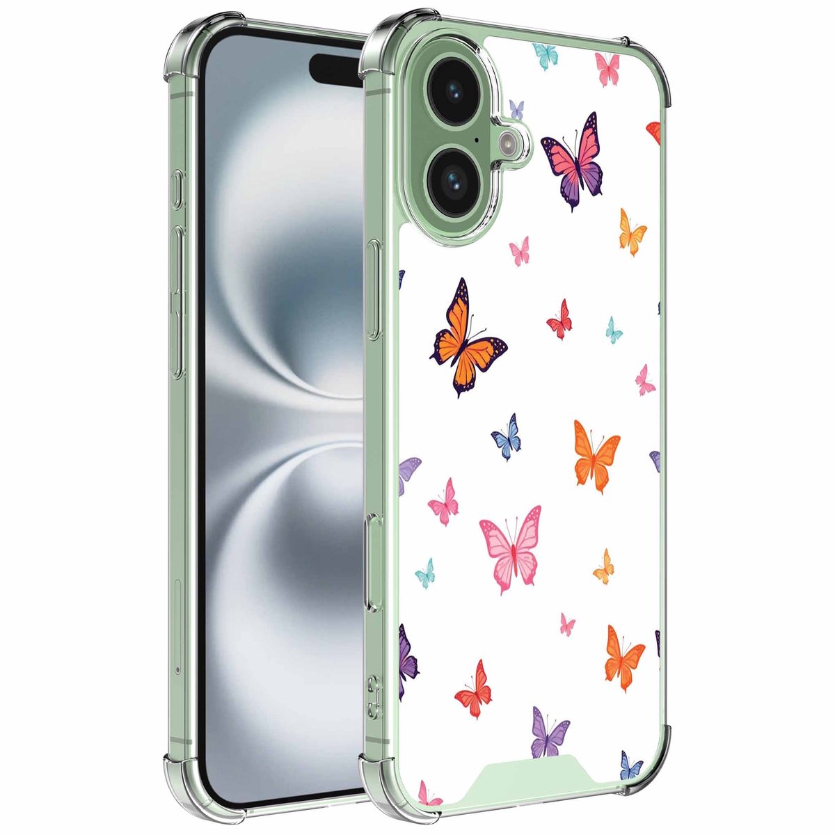 Smartphonica Geschikt voor iPhone 16 Plus Telefoonhoesje met Vlinder opdruk opdruk - Draadloos op te laden - Shockproof Siliconen TPU Strong Case - Sterk Schokbestendig Telefoonhoesje geschikt voor iPhone 16 Plus